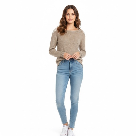 Pink Rose Sweaters - Pink Rose Women’s Knit Sweater Lace Shoulder Detail Size M